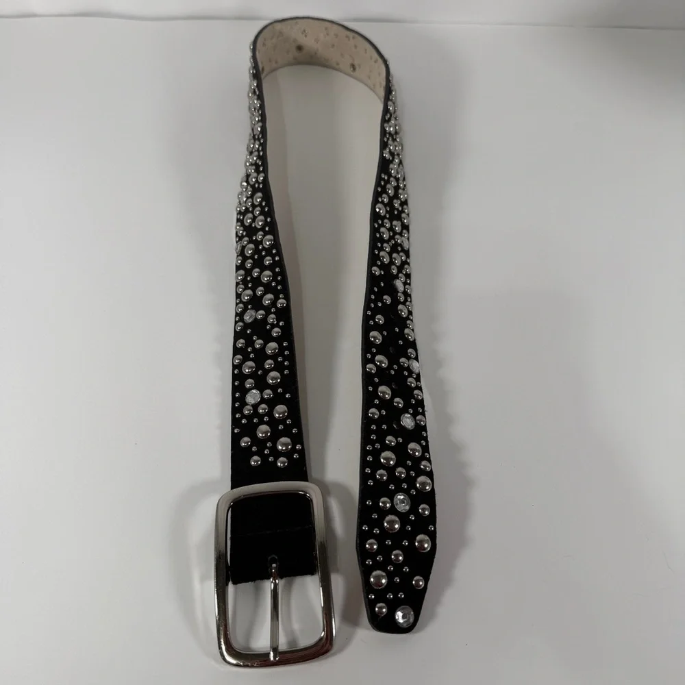 Studded Black Suede Belt with Silver Buckle, size M